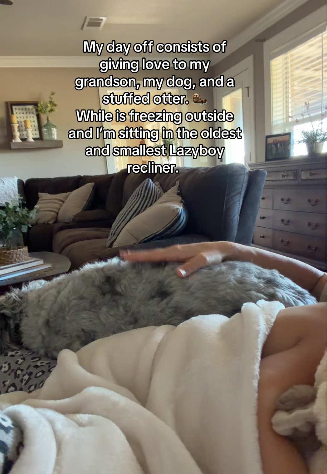 TikTok post by @mdjcarroll for Warmies. Caption reads: [...] with these three all taking naps on me.....