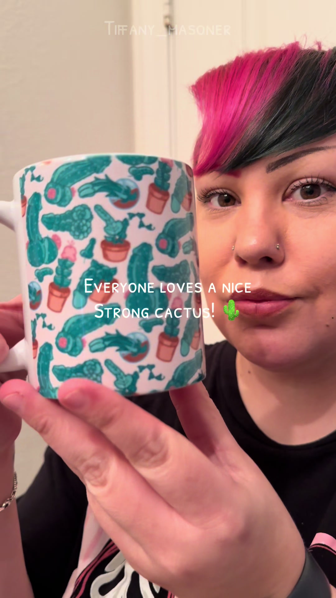 TikTok post by @tiffany_masoner for LookHUMAN. Caption reads: [...] me get this cactus peen cup and by....