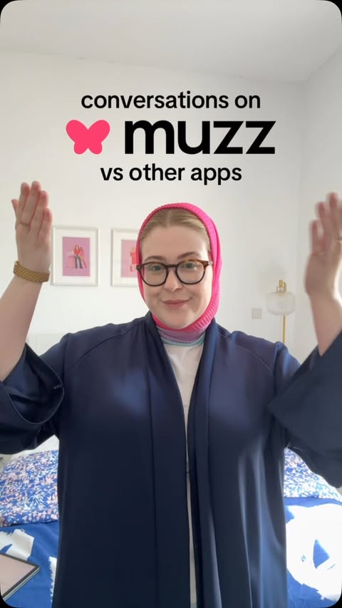 Instagram post by @emmaflicc_ for Muzz. Caption reads: Conversations on other apps vs @muzz_mena I’m....