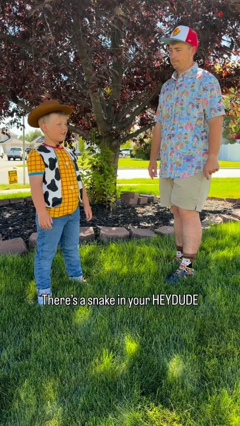 Instagram post by @toystorydad for HEYDUDE. Caption reads: There’s a snake in your HEYDUDE! (AD) We love all....