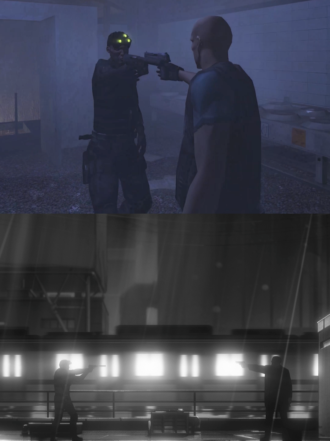TikTok post by @netflixgeeked for Ubisoft. Caption reads: then vs now: the Splinter Cell: Chaos Theory....