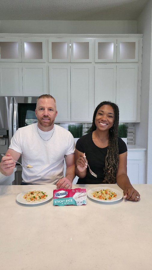 Instagram post by @travisandtorie for Minute Rice. Caption reads: #ad Thank you @MinuteRiceUS for making our life....