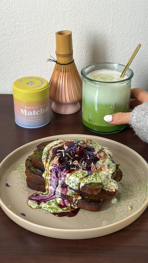 Instagram post by @nataschatami for Health Bar. Caption reads: I need to get up. My matcha needs me💆🏼‍♀️🍵....