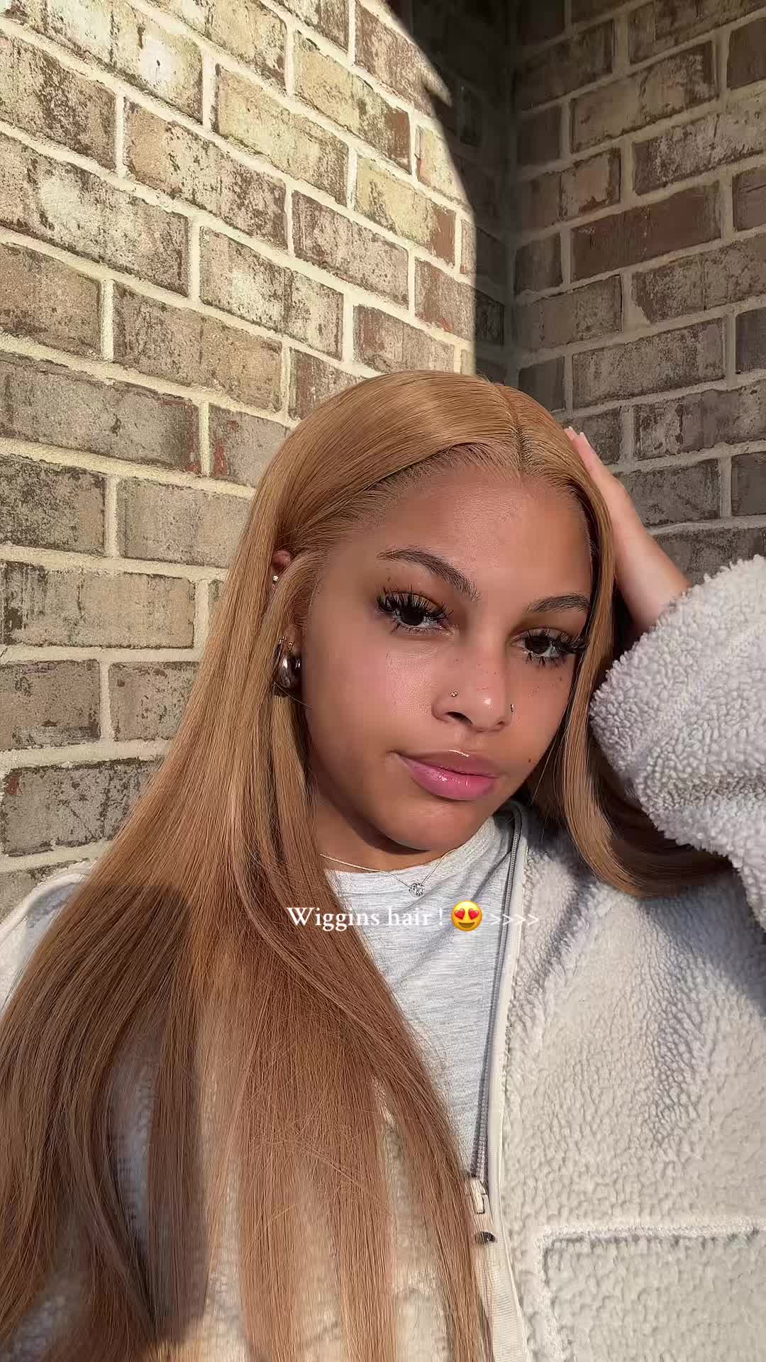 TikTok post by @_kaylahillll for Wiggins Hair. Caption reads: always love their hair & quality! 🤎 this unit is....