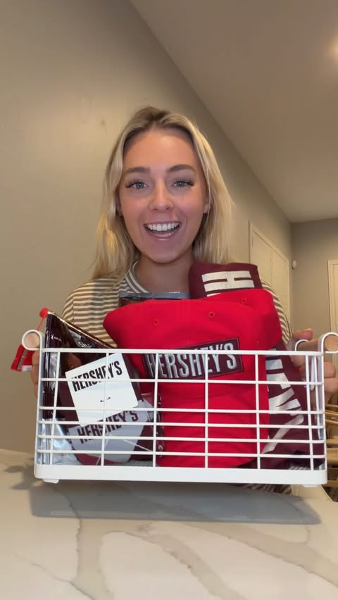 Instagram post by @serenaneel for HERSHEY'S Chocolate. Caption reads: My chocolate freezer 😋🧊🍫 #mailmen #minifridge....