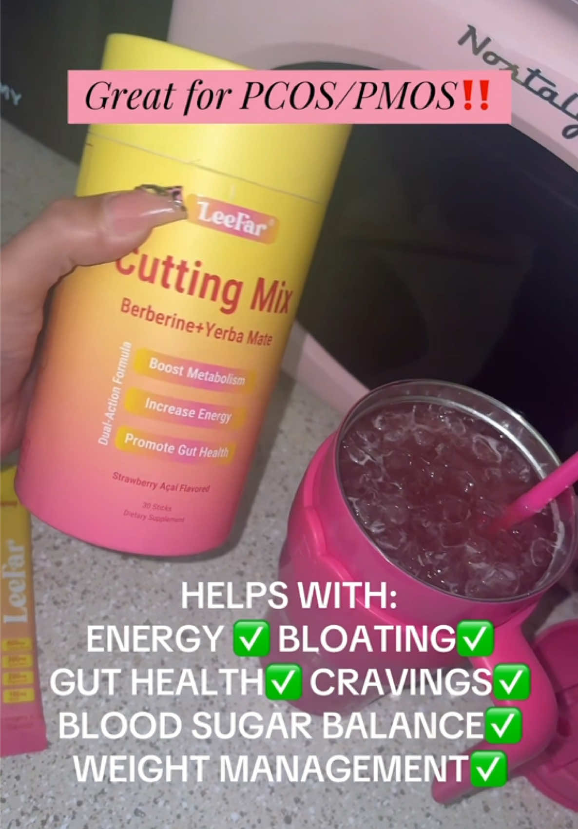 TikTok post by @j0j0baby_ for Leefar US. Caption reads: [...] cure, or prevent PCOS or any disease @Leefar....