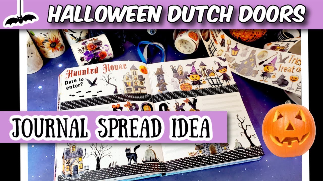 YouTube post by @BeePlannerHappy for Grabie Art. Caption reads: 🎃 Dutch Door Creative Journal Spread 🦇 Cute....