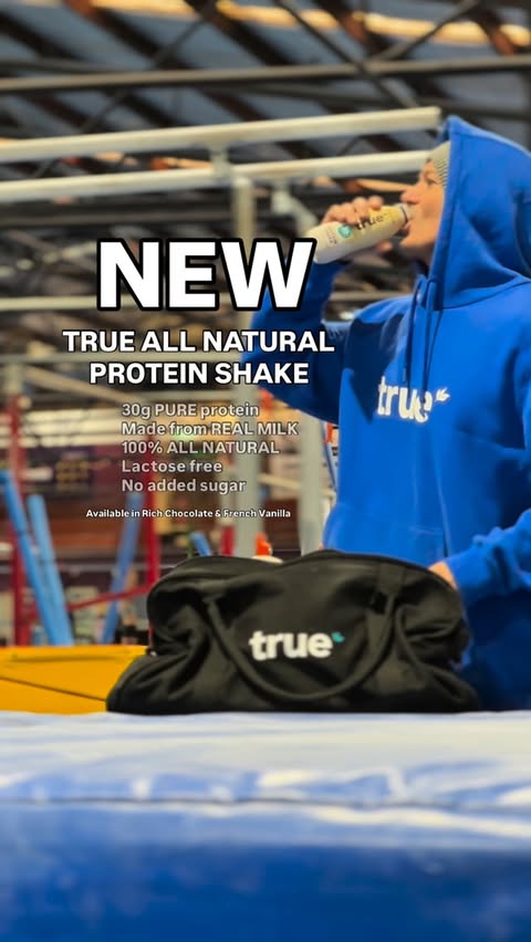 Instagram post by @dycalisthenics for True Protein. Caption reads: [...] All Natural Protein Shake is HERE!!!....