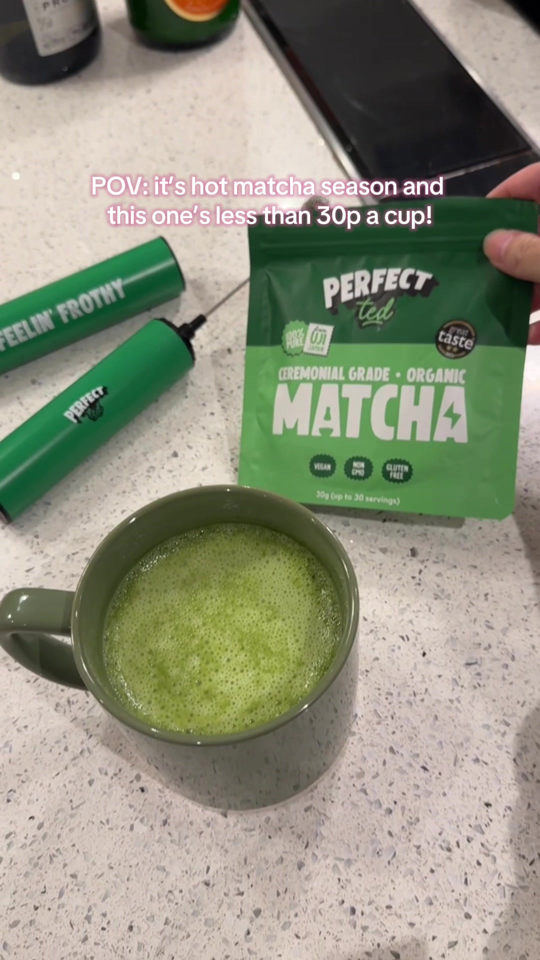 TikTok post by @lilyysuen for PerfectTed. Caption reads: [...] basket 🛒💛 #matchalove #matchaathome....