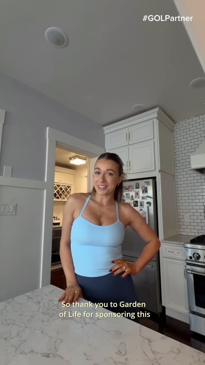 Instagram post by @cristinacapron for Garden of Life. Caption reads: #GOLPartner make our daily protein smoothie with....