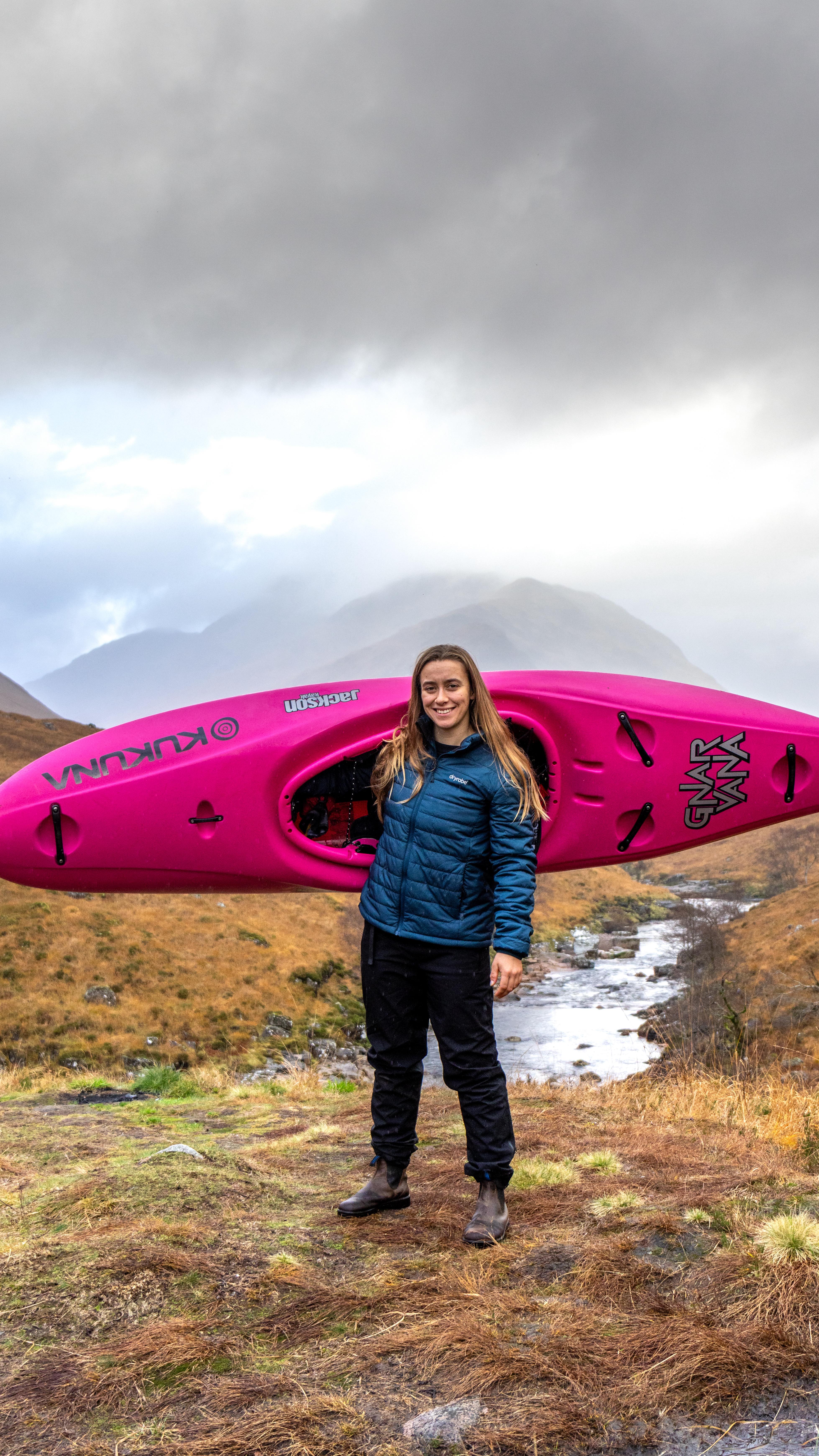 Instagram post by @ottiliekayaks for dryrobe. Caption reads: Exploring the Scottish Highlands by kayak....