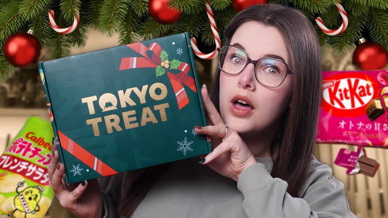 YouTube post by @cherrywallis for TokyoTreat. Caption reads: TRYING JAPANESE CHRISTMAS SNACKS 🎄 | Tokyo Treat....