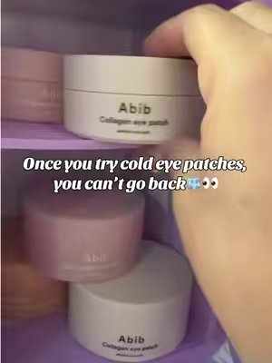TikTok post by @eeveeochoa27 for Abib US Store. Caption reads: Cold eye patches straight out of the fridge hit....