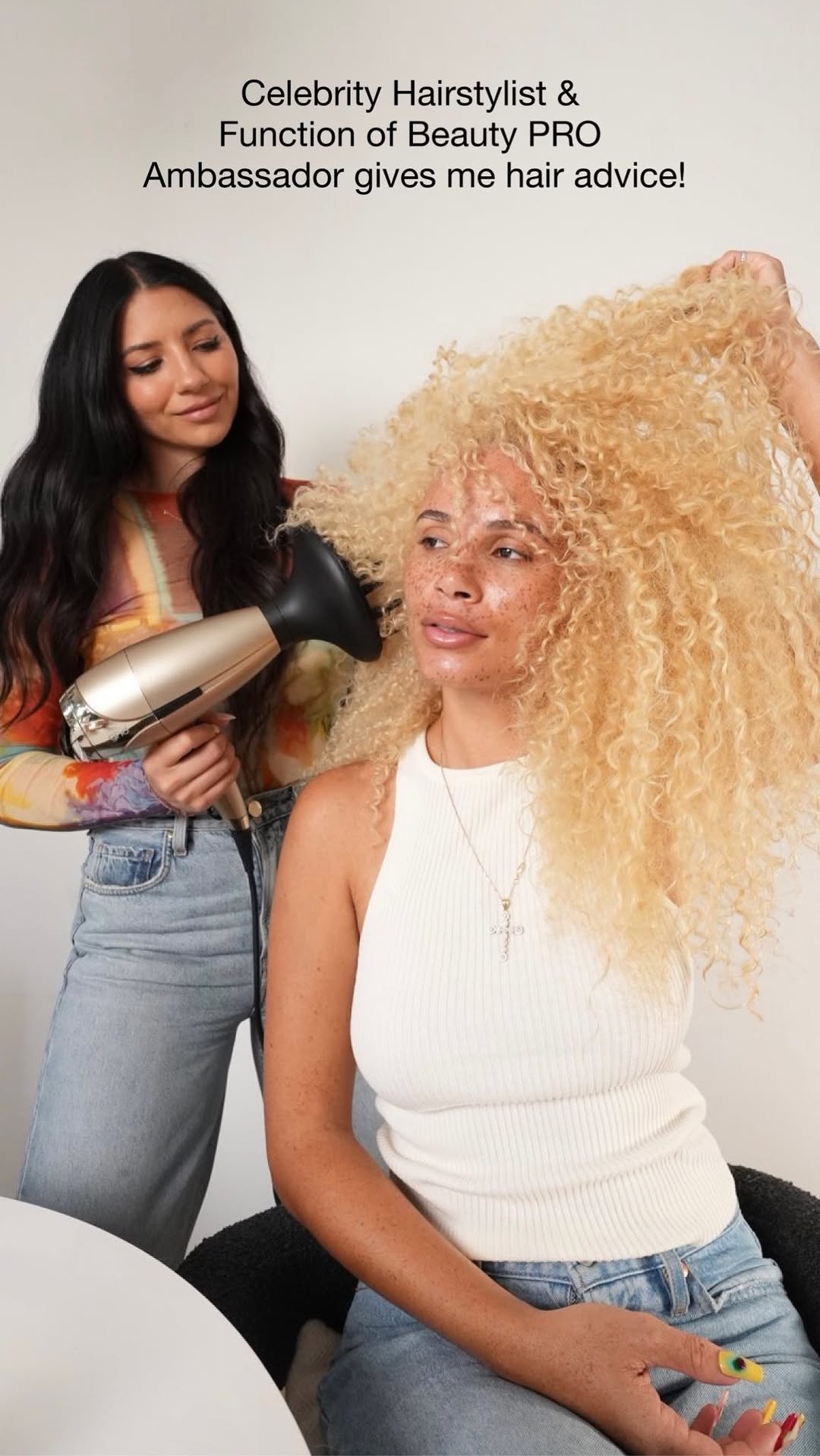 Instagram post by @joyjah for functionofbeauty. Caption reads: Celebrity hairstylist + @functionofbeauty PRO....