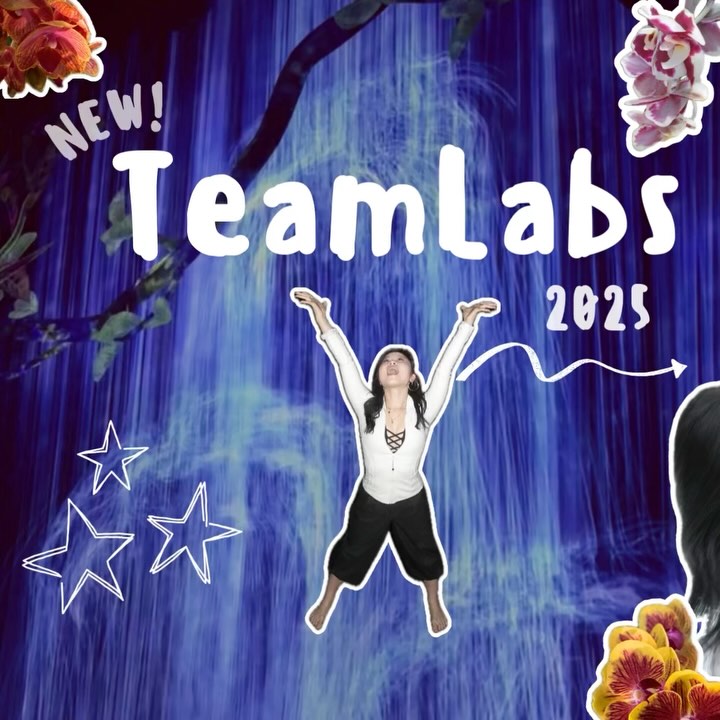 Instagram post by @the.gorgeousgirlguide for teamLab Planets TOKYO. Caption reads: I tripped and fell into TEAMLABs! step into a....