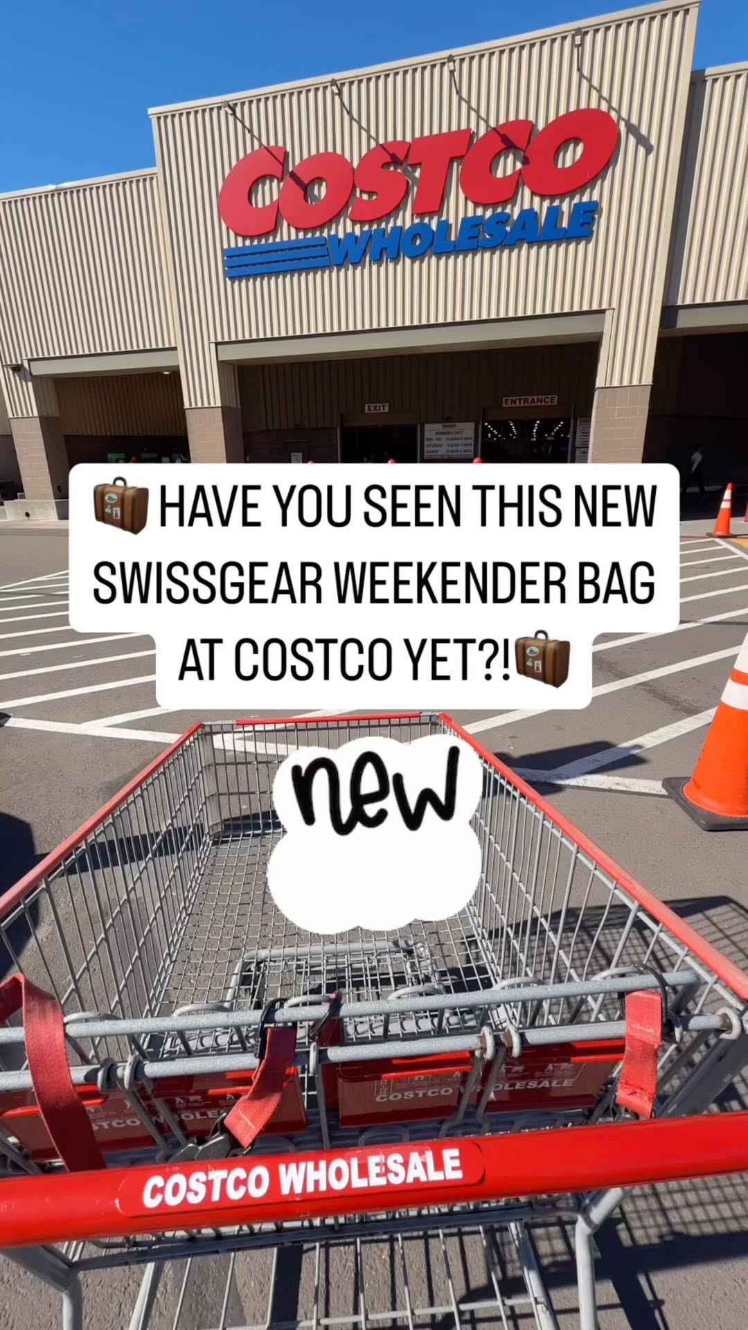Instagram post by @costcodeals for SWISSGEAR. Caption reads: 🧳Have you seen this new SWISSGEAR Weekender bag....