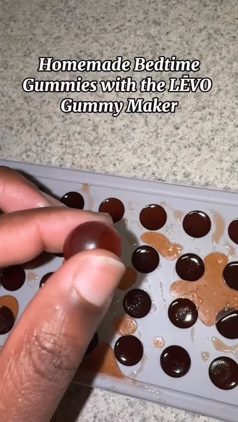 Instagram post by @lil.babyv for LĒVO. Caption reads: Used the LĒVO Gummy Maker to turn this bedtime....