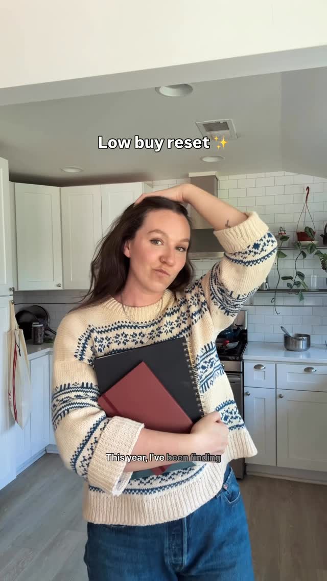 Instagram post by @sustainably_vegan for Opera. Caption reads: Low buy reset with me 📚🫶🏻

ad * This year I’ve....