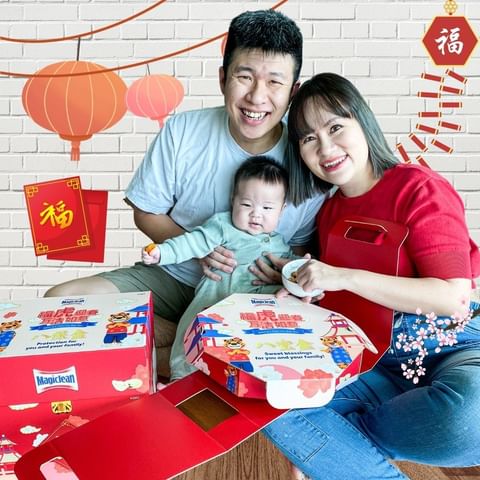 Instagram post by @misstamchiak for Magiclean Malaysia. Caption reads: The Neo family wishes everyone a happy Chinese New....