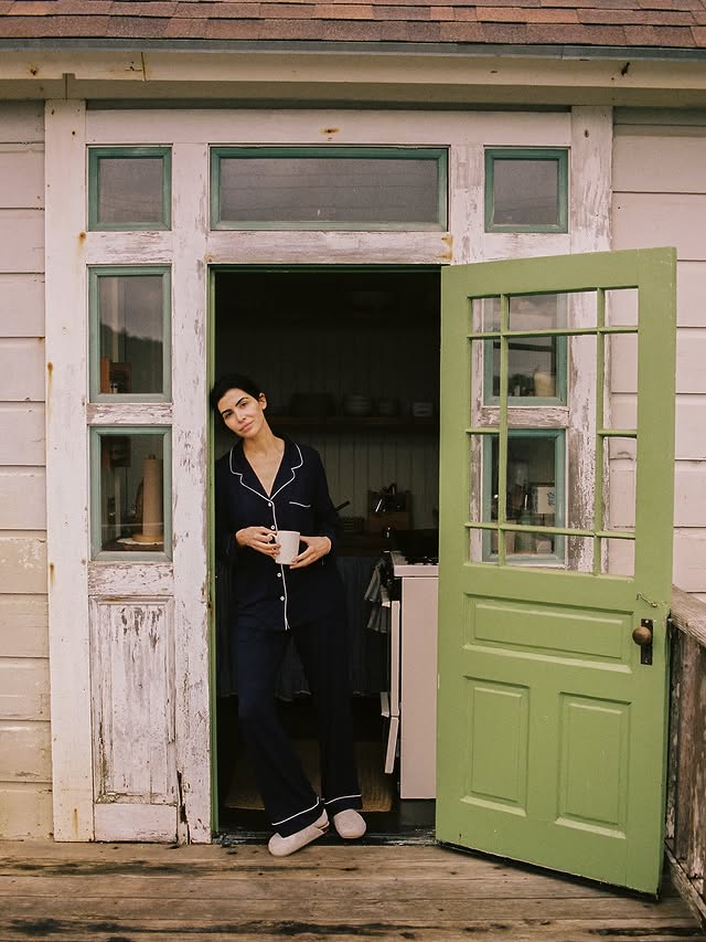 Instagram post by @saracovey for COZY EARTH. Caption reads: Slow mornings together 🤍 @cozyearth #ad.
