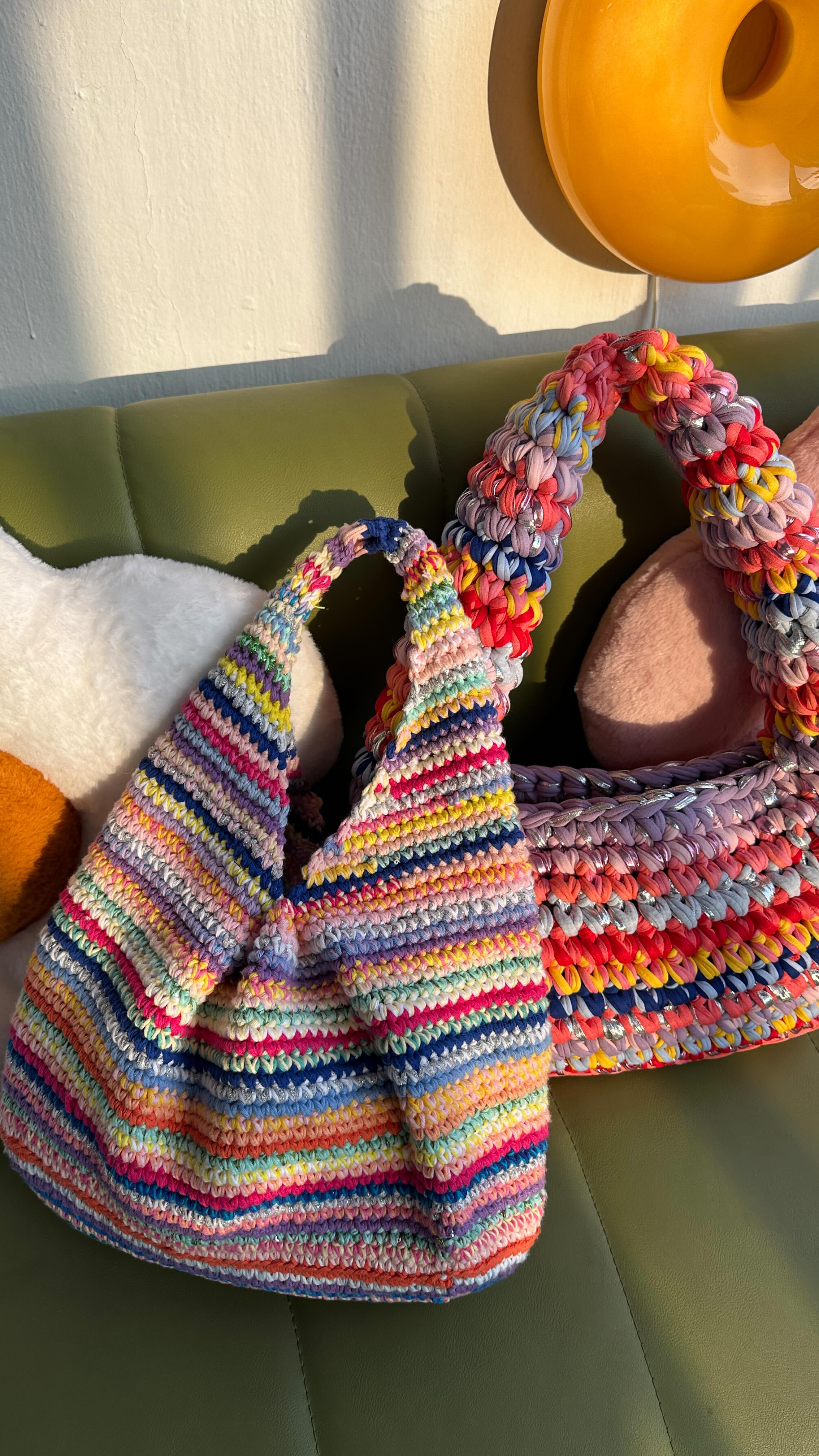 Instagram post by @bygalk for We Are Knitters. Caption reads: The dumpling bag pattern is out now! 🥟  Do you....