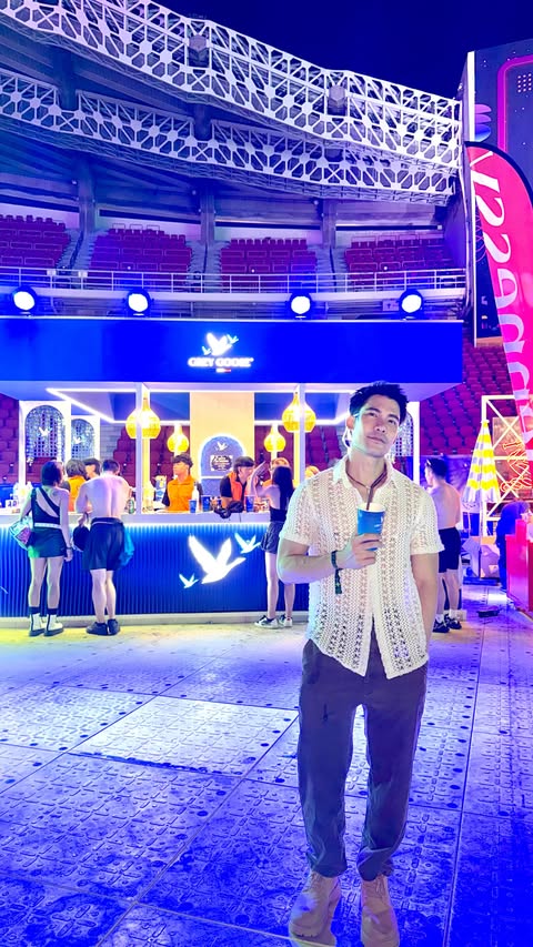 Instagram post by @fookfreeflow for Grey Goose. Caption reads: [...] at #neoncountdown2025 with #greygoosemoments....