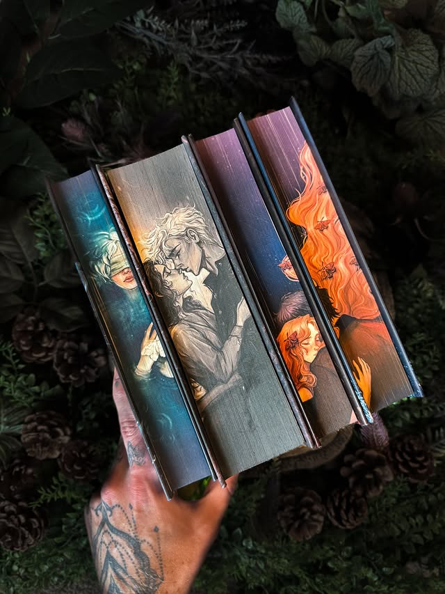 Instagram post by @lukesxlibrary for HarperCollinsUK. Caption reads: @hanna.bookpaintings absolutely devoured these....