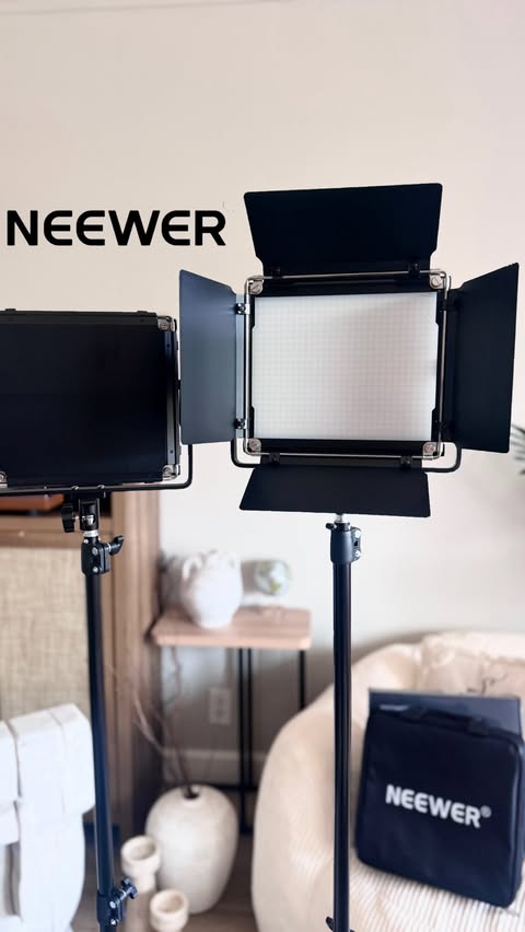 Instagram post by @hellofromseda for NEEWER. Caption reads: [...] just got a whole lot easier ✨💡 These NEEWER....