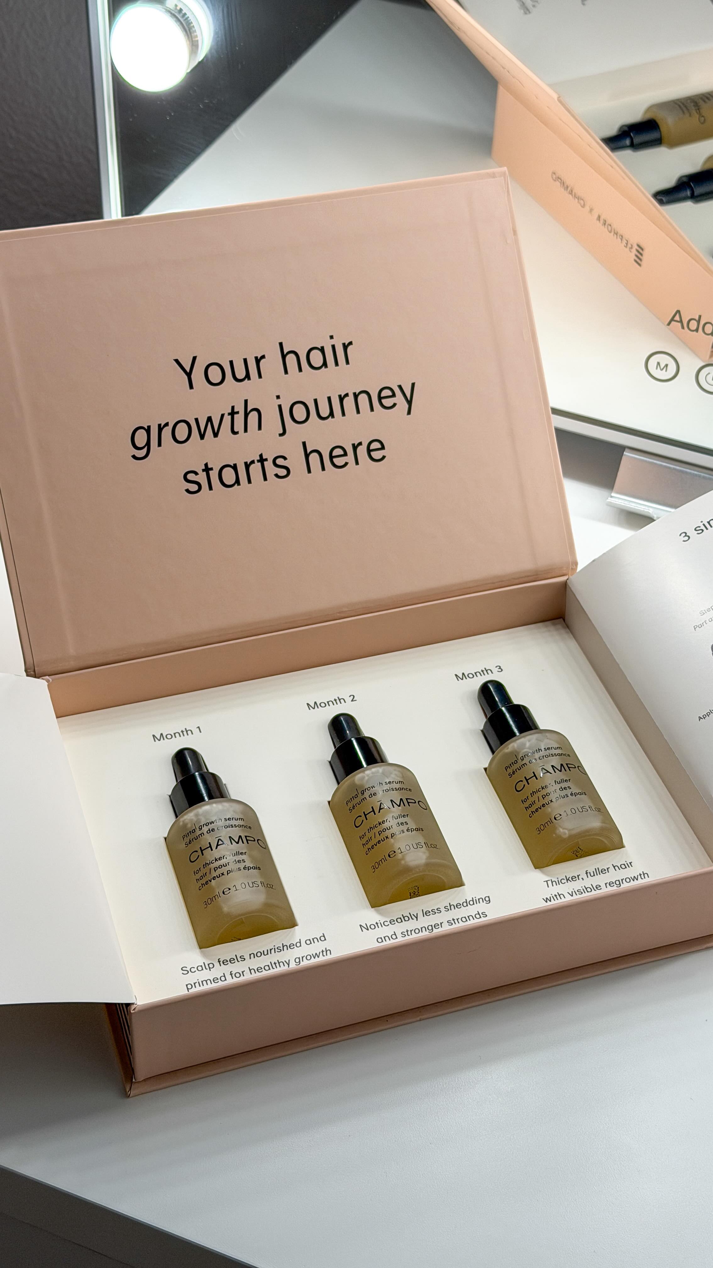 Instagram post by @zhanesss_ for Chāmpo Haircare. Caption reads: My 12-week hair growth journey with....