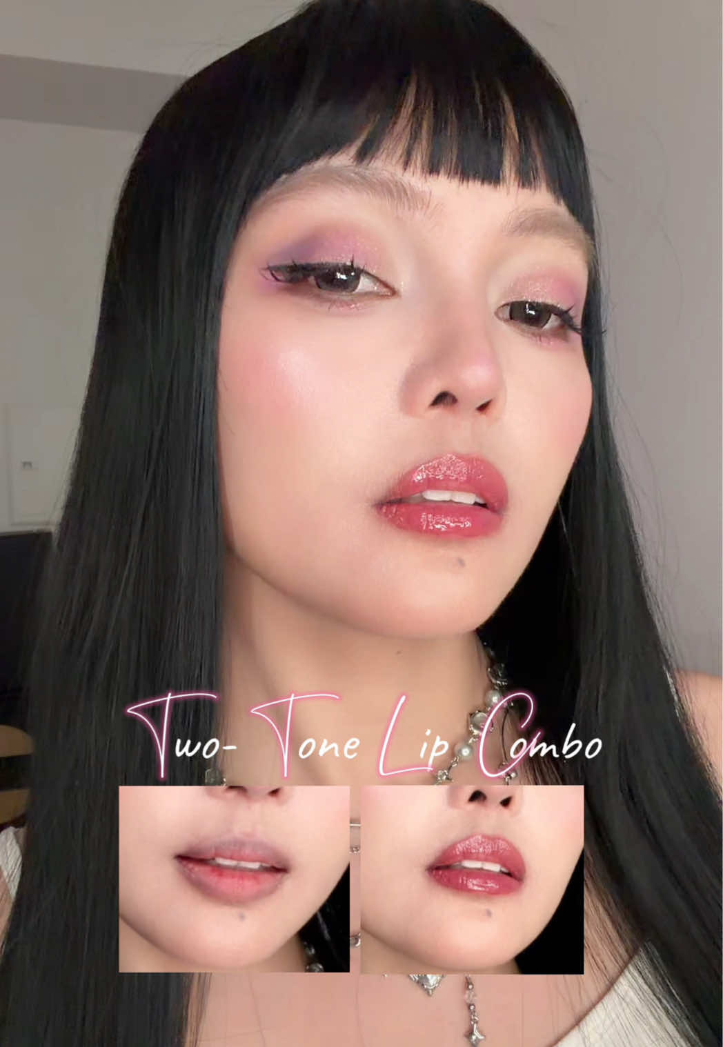 TikTok post by @yourdoll_marga for AMUSE Seoul. Caption reads: [...] fave combo for my two-toned lips. 💋✨ @AMUSE....