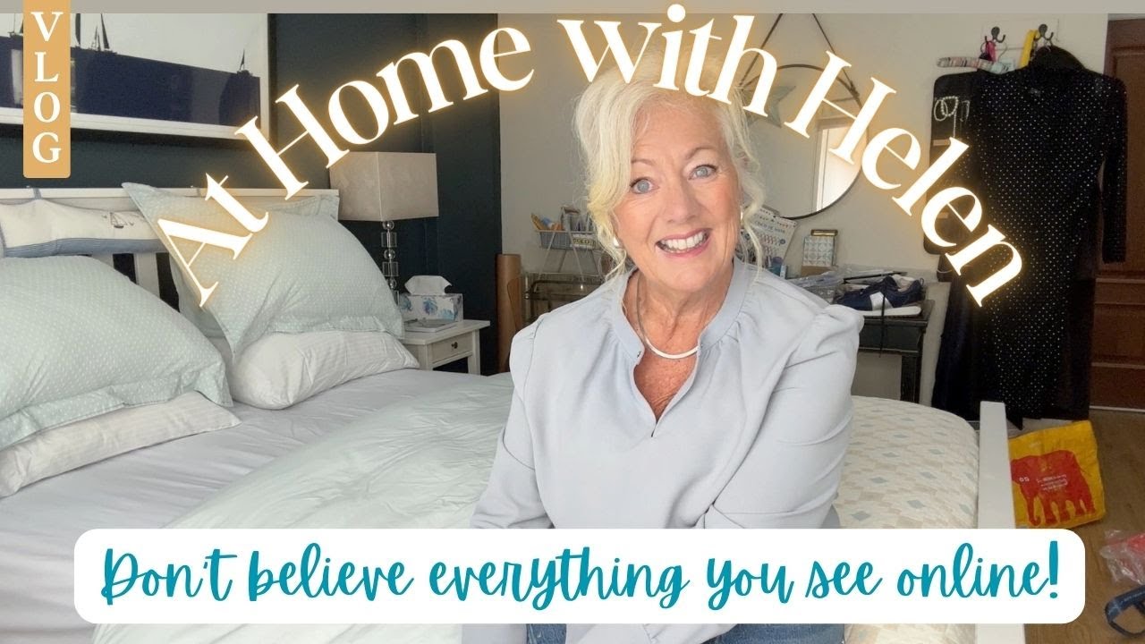 YouTube post by @Helenmaryjo for Secret Linen Store. Caption reads: At Home with Helen - Cooking, cleaning and....