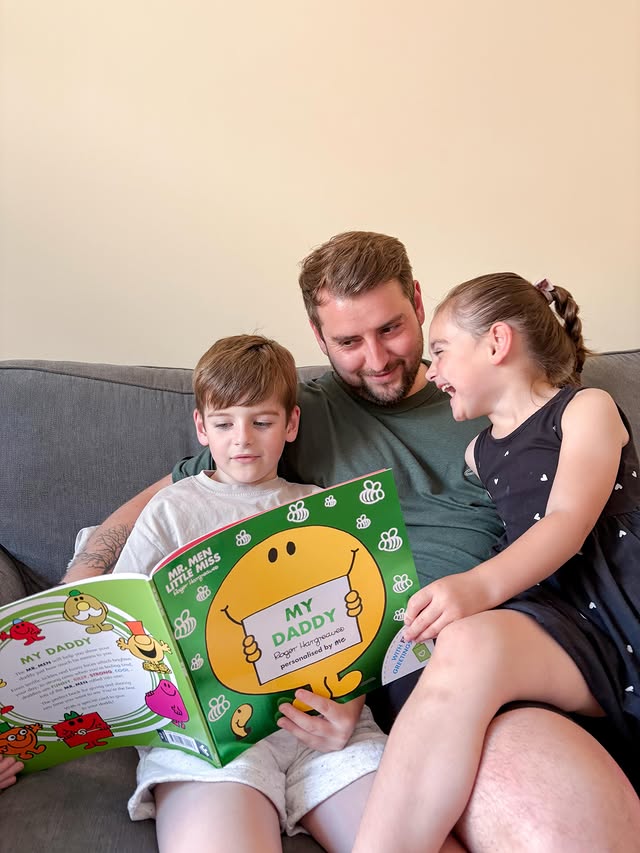Instagram post by @mrsstaceybest for Farshore Books. Caption reads: AD Celebrating Fathers Day with @farshorebooks Mr....