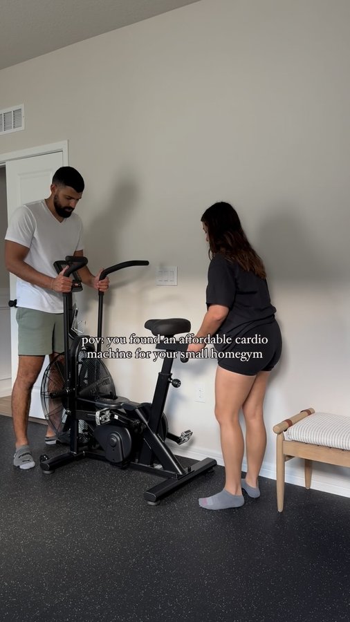 Instagram post by @homewithstephannie for Bells of Steel. Caption reads: [...] using the residential air bike from....