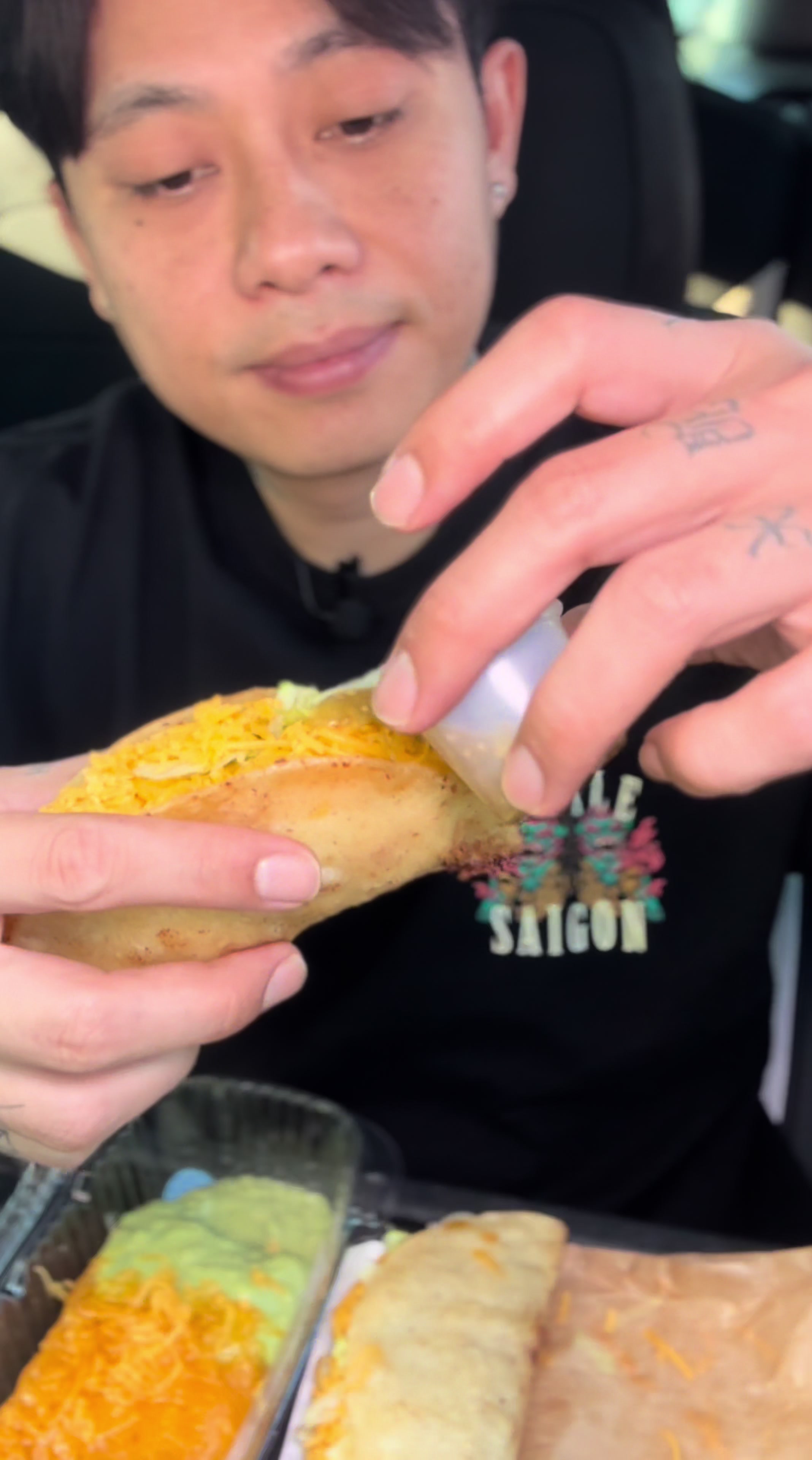 TikTok post by @stony_ley for Miguel's Jr. Caption reads: @Miguel's Jr Fuego Tacos & Taquitos 🔥 Don’t miss....