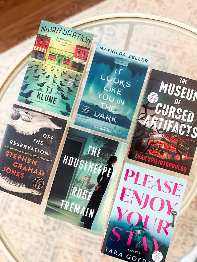 Instagram post by @jens_toweringtbr for Tor Books. Caption reads: 🤫Thriller Thursday TBR🤫 [thank you to the tagged....