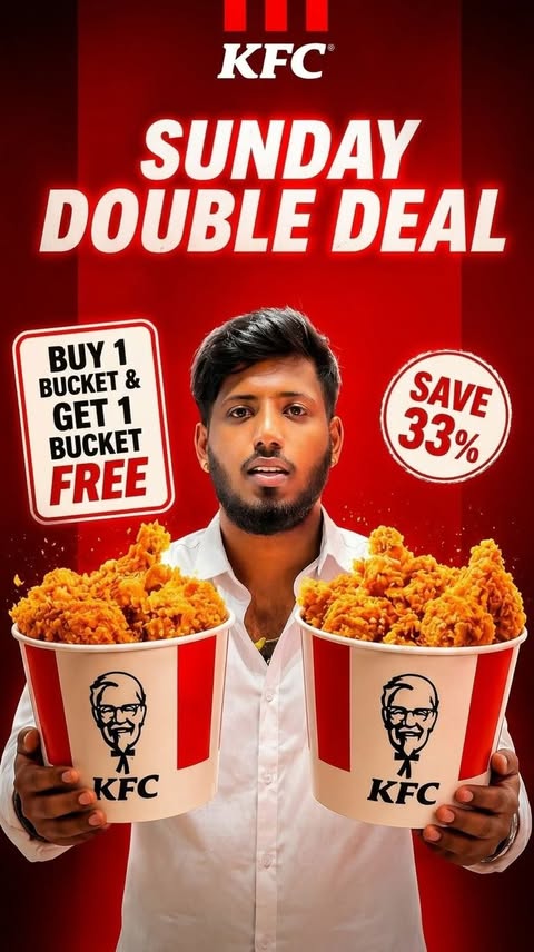 Instagram post by @buzz.bengaluru for KFC. Caption reads: [...] found out about the Sunday Double Deal at....