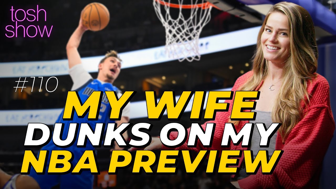 YouTube post by @toshshow for hims. Caption reads: My Wife Dunks on My NBA Preview | Tosh Show.