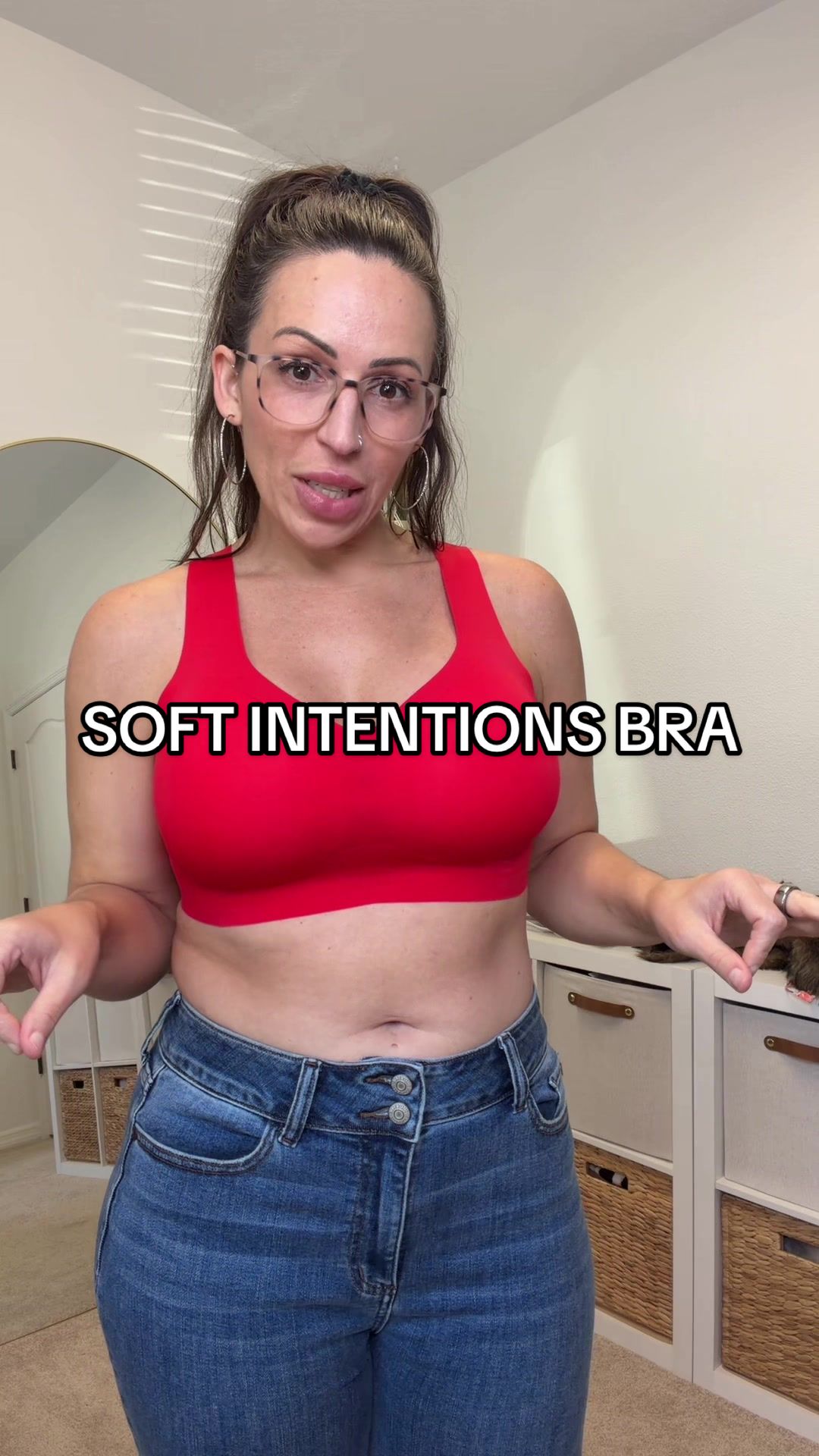 TikTok post by @paige.sells.it for Soft Intention. Caption reads: [...] #seamlessbra #bra #midsizefashion @Soft....