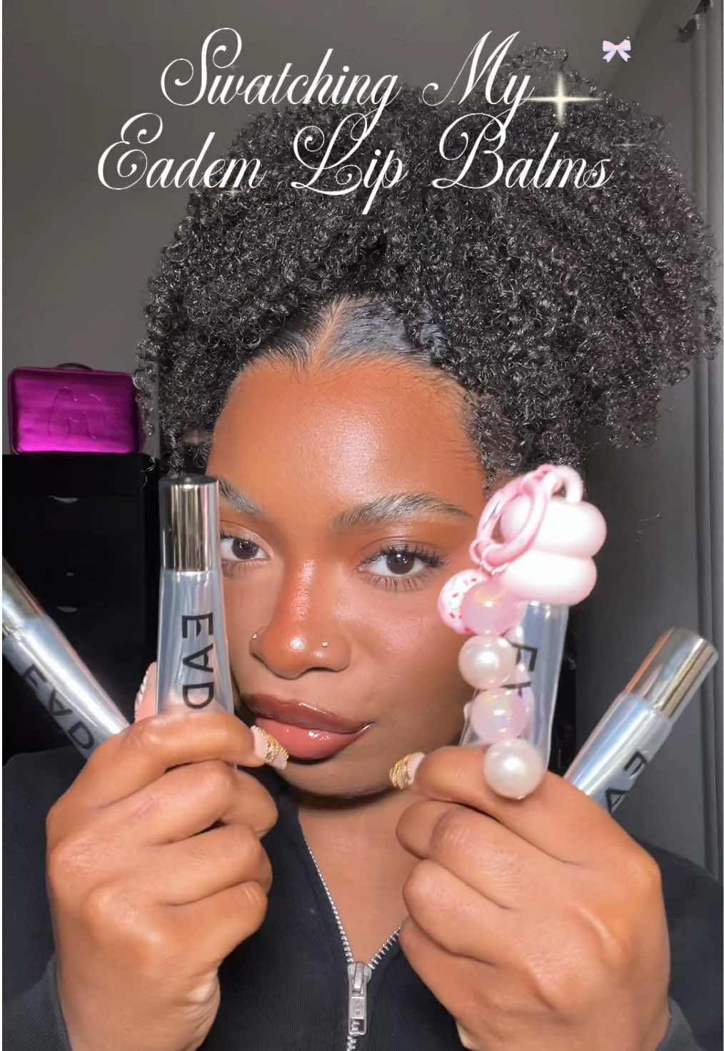 TikTok post by @ashleecookk for Eadem. Caption reads: Swatching 4 out of 8 shades of the @EADEM Lip....