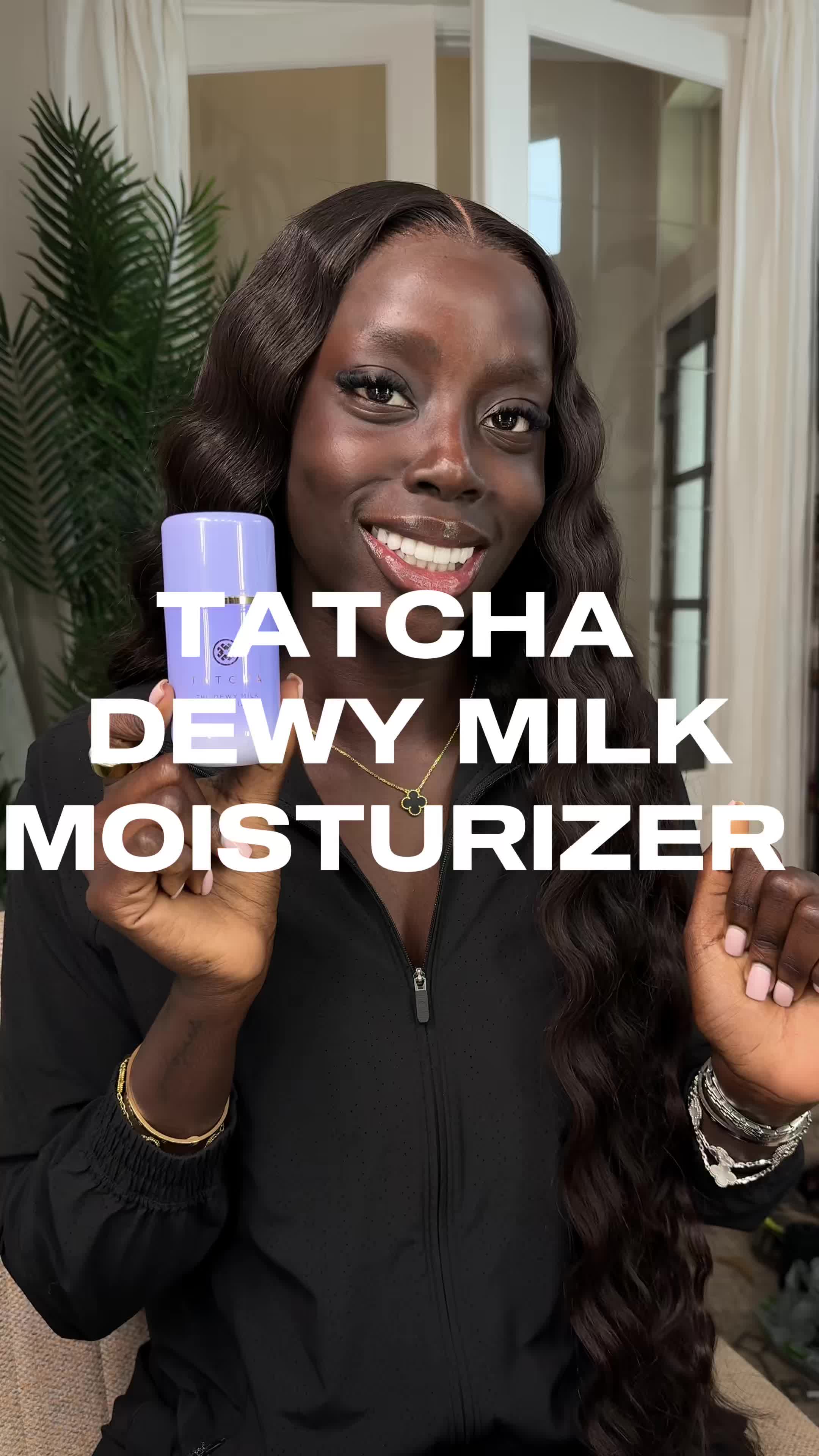 TikTok post by @golloria for Tatcha. Caption reads: my skin but DEWIER! The new @Tatcha US Dewy Milk....
