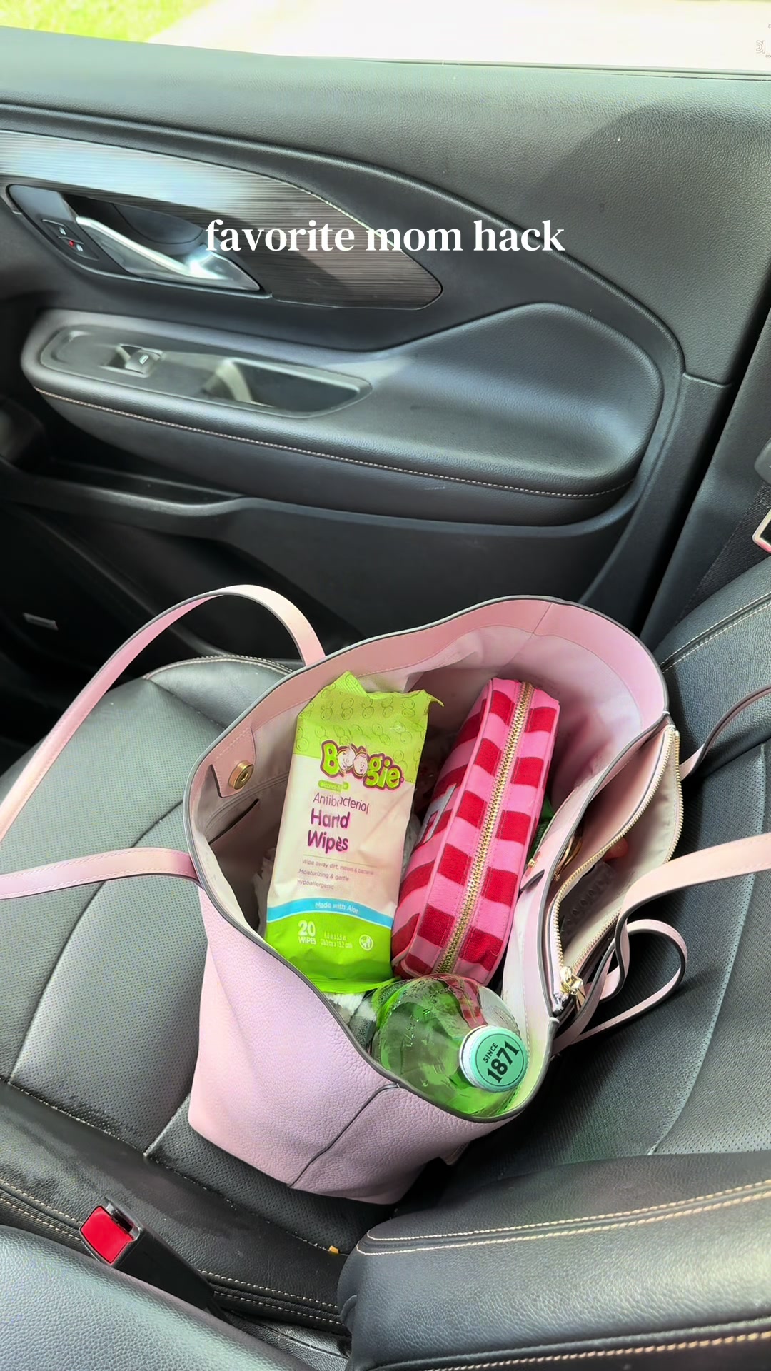 TikTok post by @thatmomeron for Boogie Wipes. Caption reads: The ultimate mom hack. These Boogie Antibacterial....