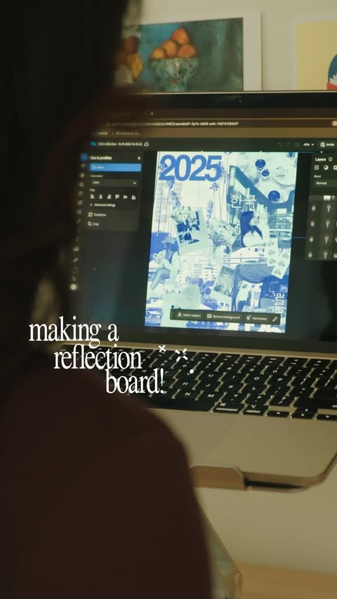 Instagram post by @mylenesmind for Adobe Photoshop. Caption reads: make a reflection board with me using Photoshop....