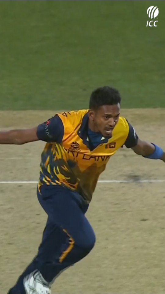 Instagram post by @officialslc for ICC T20 World Cup. Caption reads: Bang on target from Dushmantha Chameera....