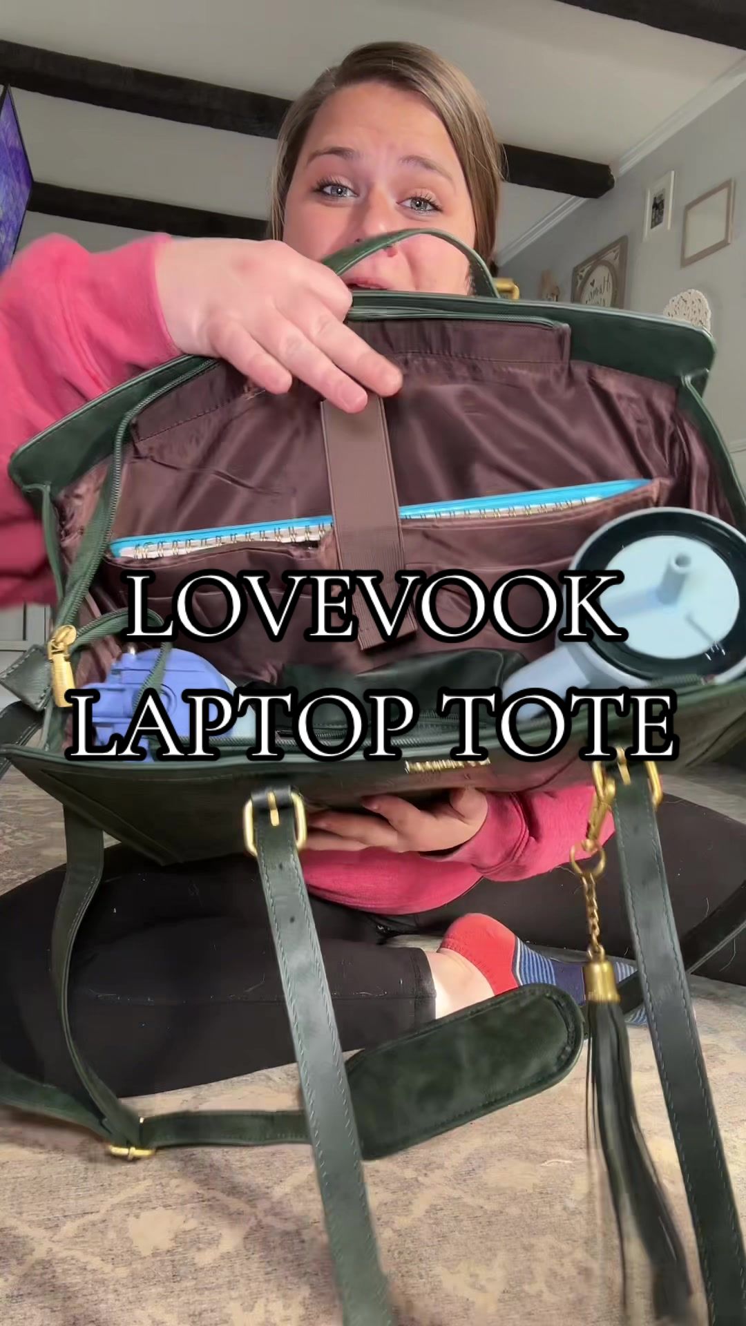 TikTok post by @akerspartyof6 for Lovevook. Caption reads: [...] bag, diaper bag…this @Lovevook Bags laptop....