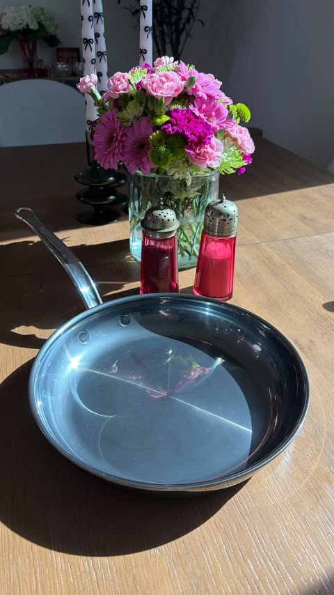 Instagram post by @kellyscleankitchen for Hestan Culinary. Caption reads: I bought this pan 8 years ago and it still looks....