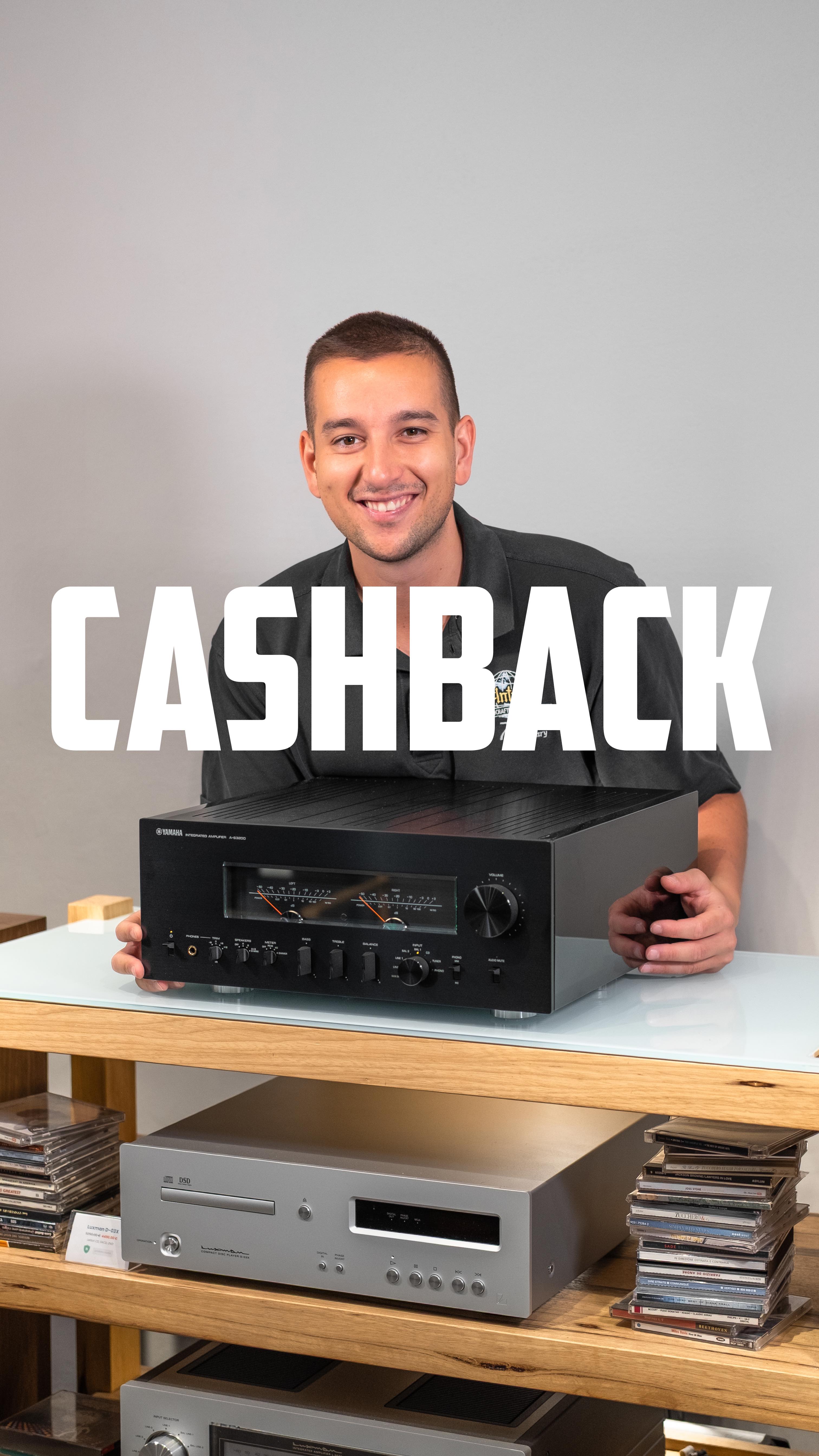Instagram post by @audiocostruzioni for Yamaha. Caption reads: CASHBACK! Ottieni fino a 2000€ di rimborso sui....