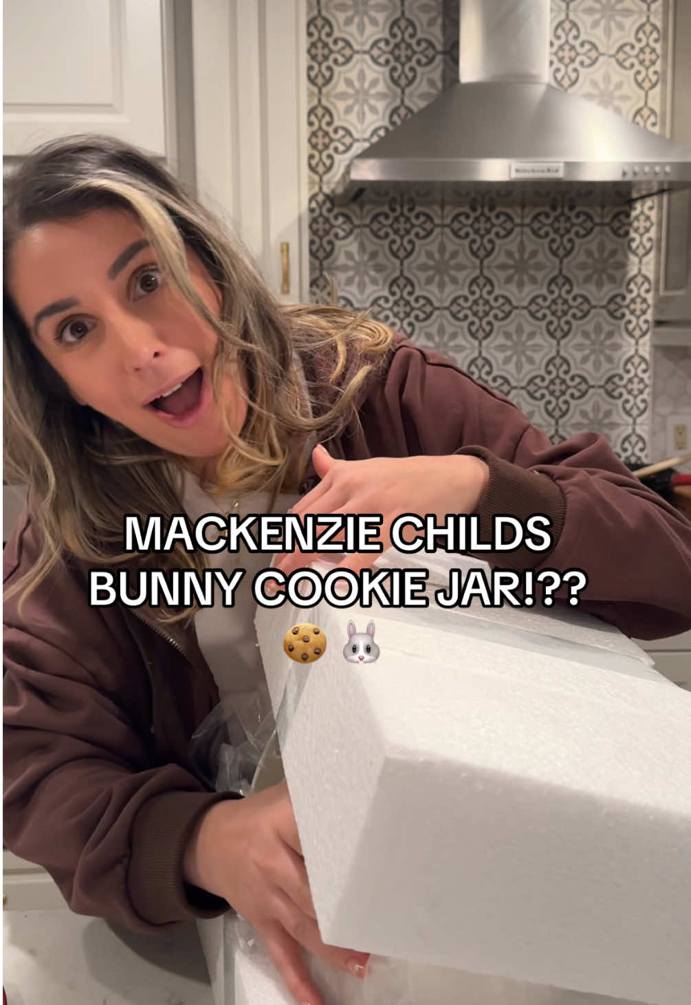 TikTok post by @shopmamaa for QVC. Caption reads: ITS SO BEAUTIFUL!! #cookiejar #mackenziechilds....