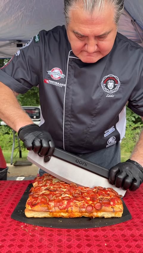 Instagram post by @eddiespizza412 for Ooni. Caption reads: Rock this way with my @oonihq rocker cutter 😋❤️🍕....