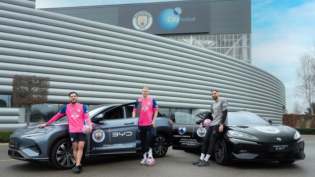 Instagram post by @byd.uk for Manchester City. Caption reads: We are pleased to announce our partnership with....