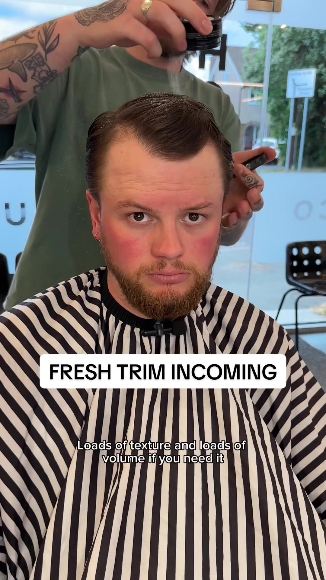 TikTok post by @thetourettesbarber for American Crew. Caption reads: A good barber and good products from American Crew....